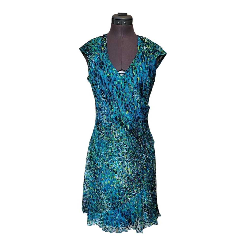 Joseph Ribkoff Stretchy Lace Teal Blue-Green Printed Midi Dress Y2K